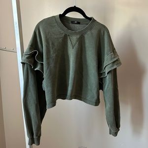 Ruffled drop shoulder crop sweatshirt